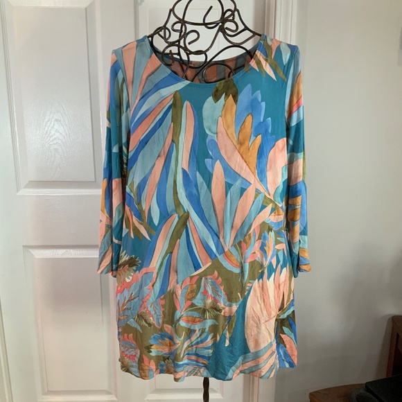 Soft Surroundings Palm Leaf Watercolor Boho Tunic Size Large - Picture 9 of 9